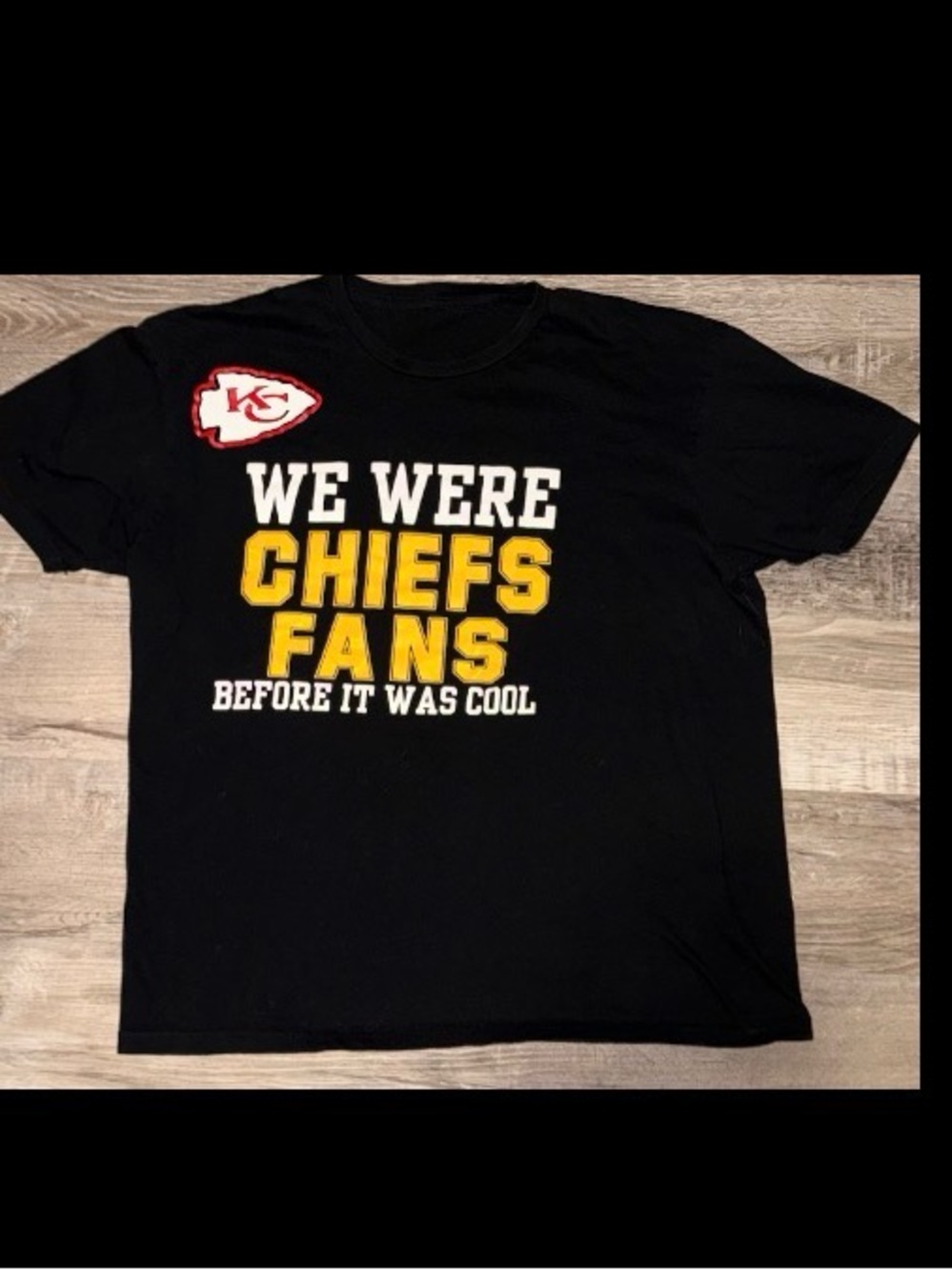 Women's Kansas City Chiefs 'We Were Chiefs Fans' Black Graphic T-Shirt Size L